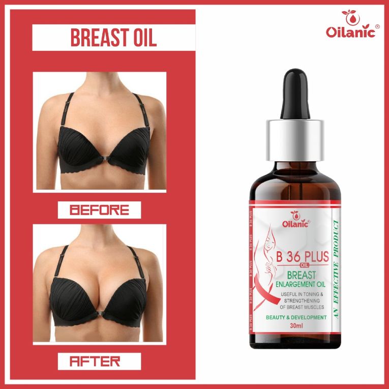 Oilanic 100% Natural B 36 Plus Breast Enlargement Oil - For Firming, Lifting Up, Tightening, Reshaping & Breast Massage Women Pack of 2 Bottle of 30 ML (60ml)