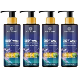 100% Natural Ultra Rich Body Wash Enriched With Almond and Coconut Oil - For Skin Nourishment and Moisture Care Combo Pack 4 Bottle of 200 ml (800 ml)