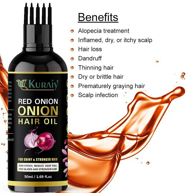 KURAIY Onion Black Seed Hair Oil for Hair Growth for (Kalonji Oil) Dandruff  & Hair fall Control With Comb Applicator- Hair Oil ( 50 ml ) & (MEN &  WOMEN) (KDB-2381613) - StayHit - StayFit