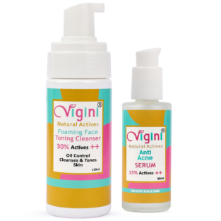 Vigini Foaming Toning Cleansing Face Wash & Serum, Reduces Blackheads Redness