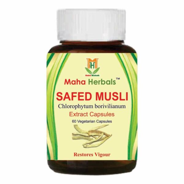 Maha Herbals Safed Musli Extract Capsules, Ayurvedic Medicine for Erectile Dysfunction - 60 Vegetarian Capsules