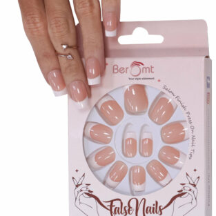 Beromt Set Of Full Fake Nails Salon Ready French Tips With Beautiful Printed Design - BFN275FN