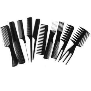 Professional Hair Cutting & Styling Comb Kit Black, Pack of 10