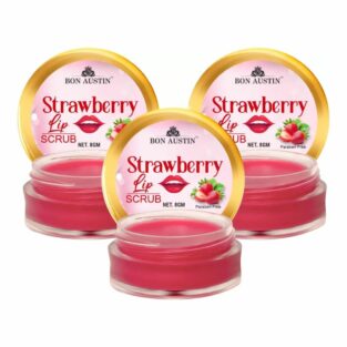 Bon Austin Premium Strawberry Lip Scrub for tanned & darkened lips Enriched with Vitamin E Paraben ,Pack of 3, 24 g)