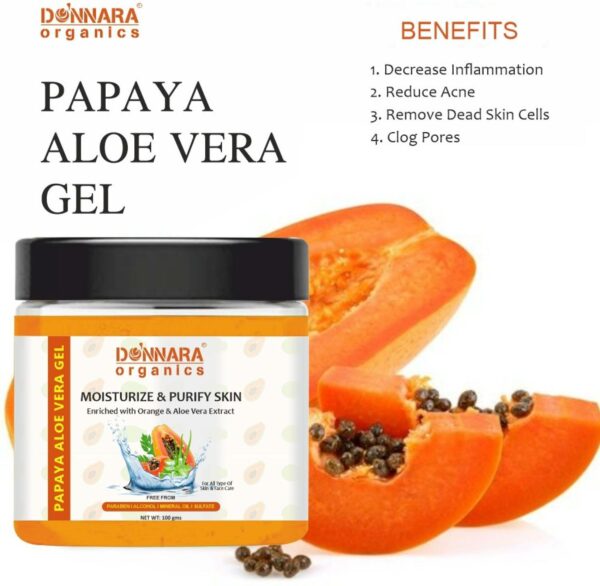 Donnara Organics Papaya Aloe Vera Gel For Even Tone Skin Pack of 2 of 100 gms (200 g) - Image 2