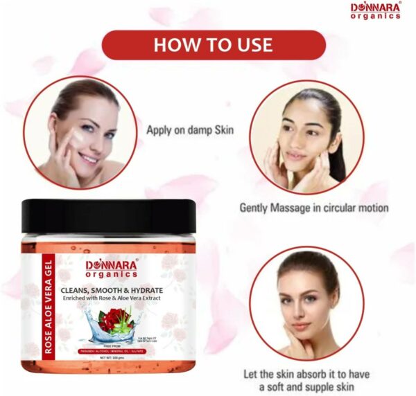 Donnara Organics Rose Aloe Vera Extract Gel For Even Tone Skin Pack of 3 of 100 gms (300 g) - Image 4