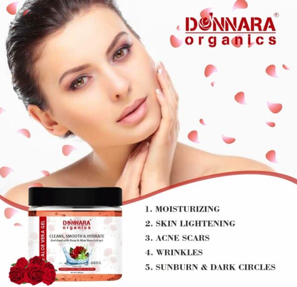 Donnara Organics Rose Aloe Vera Extract Gel For Even Tone Skin Pack of 3 of 100 gms (300 g) - Image 5