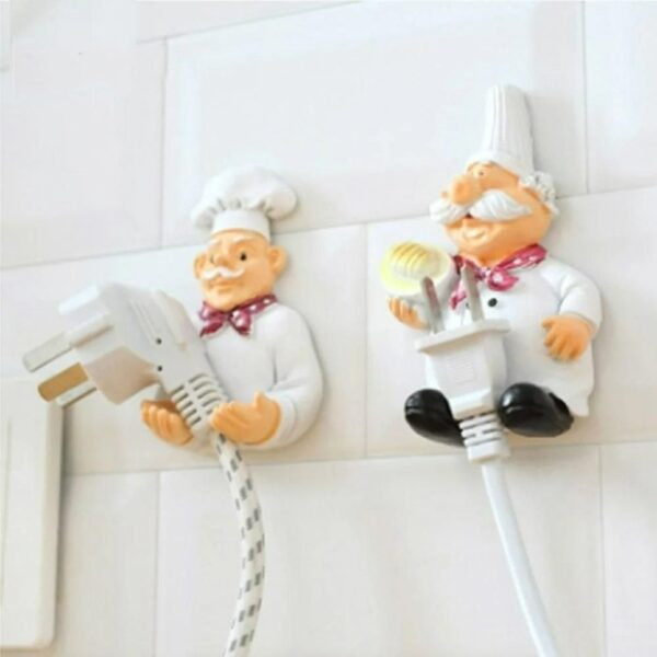 Adhesive Resin Fat Chef Utility Wall Hook Rack Hanger Sticky Cable Plug Holder Art