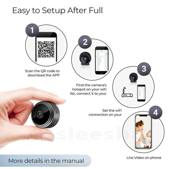 Magnet Camera, Intelligent Indoor Security Camera with Remote View, HD 1080p, Night Vision, Motion Detection, Built-in Battery (STY-302857259) - Image 5