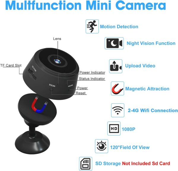 Magnet Camera, Intelligent Indoor Security Camera with Remote View, HD 1080p, Night Vision, Motion Detection, Built-in Battery (STY-302857259) - Image 4