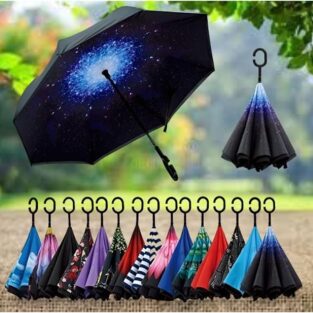 Inverted Umbrella with Double Layer Reverse Large Inside Out with UV Protection (Color & Design may vary)