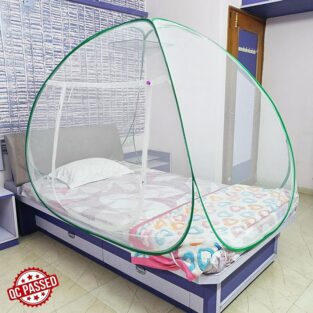 Mosquito Net - Polyster Foldable for Adult Single Mosquito Net, White and Green