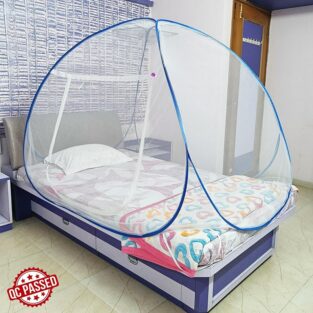 Mosquito Net - Polyster Foldable for Adult Single Mosquito Net, White and Blue