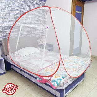 Mosquito Net - Polyster Foldable for Adult Single Mosquito Net, White and Red