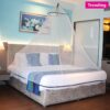 Mosquito Net - for Double Bed, King-Size, Round Ceiling Hanging Foldable Polyester Net, White And Black