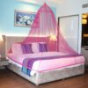 Mosquito Net - for Double Bed, King-Size, Round Ceiling Hanging Foldable Polyester Net, White And Pink