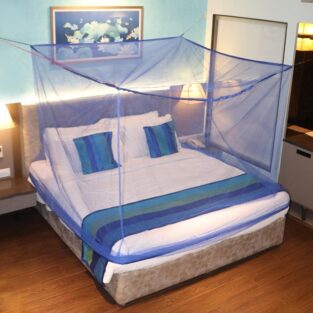 Mosquito Net - for Double Bed, King-Size, Square Hanging Foldable Polyester Net, Blue