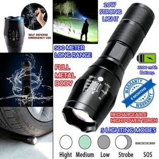Rechargeable Waterproof Flashlight Torch 500 Meter Zoomable Laser LED 5 Mode Flashlight Torch (
