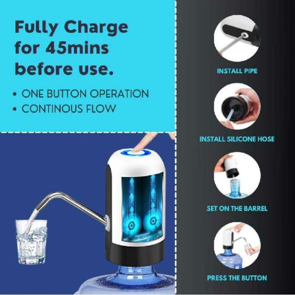 Heavy Duty Automatic USB Charging Wireless Water Can Dispenser Pump for upto 25 Litre Universal Bottle Can (Medium- Black/White) (STY-39955) - Image 2