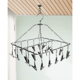 Square Cloth Hanger - 25 Clips Stainless Steel Square Hanger Wet Clothes, Baby clothes Drying Stand with multiple clips