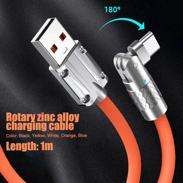 120w 6a Super Fast Charging Cable Usb To Iphone & Type C To Type C 180’ Rotatable Cord Cable (STY-300449590) - Image 7