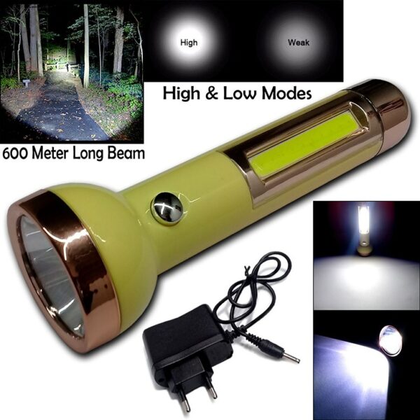 Flashlight Torch - Waterproof LED Rechargeable 2in1 600 Meter Range 2 Mode Flashlight Torch