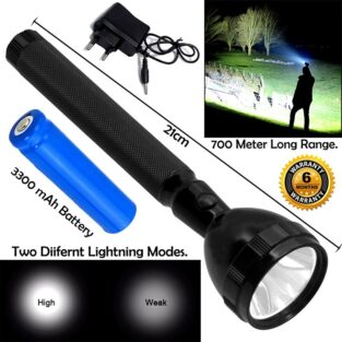 Flashlight Torch - Waterproof LED Rechargeable 700 Meter Long Beam 2 Mode Metal 2W Flashlight Torch
