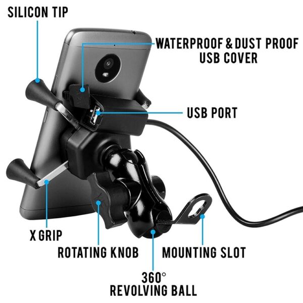 X-Grip Bike Mobile Charger & Phone Holder (Black) (STY-2391364) - Image 4