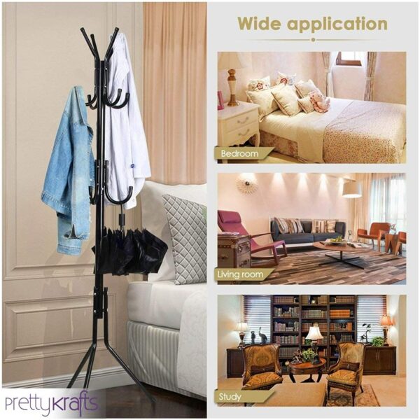 6 Hook Coat Hanger Clothes Stand Hanging Pole Wrought Iron Rack Standing Shelf Unit for Home, Bedroom Space - Image 2