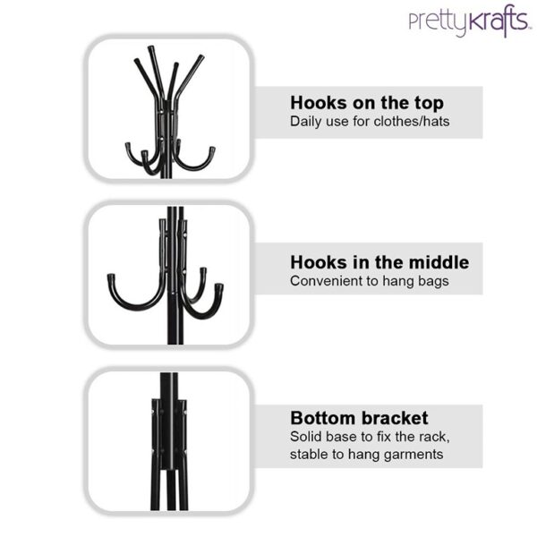 6 Hook Coat Hanger Clothes Stand Hanging Pole Wrought Iron Rack Standing Shelf Unit for Home, Bedroom Space - Image 4