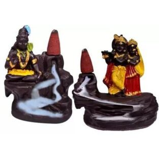 Backflow Smoke RadhaKrishn & Shiva with 20 Smoke Incense Cone For Living Room, Bedroom, Office, and Home Décor – 10 cm