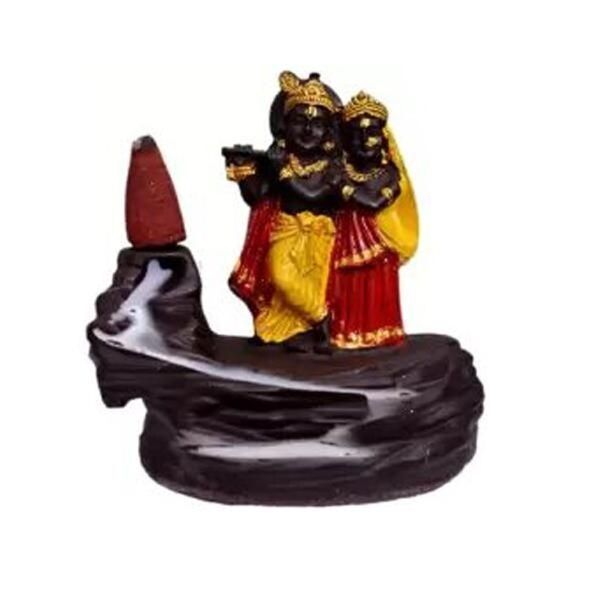 Backflow Smoke RadhaKrishn Showpiece (10 cm) with 10 Smoke Incense Cones