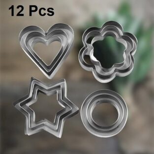 Cookie Cutter-Flower, Round, Heart, Star Shape Biscuit Baking Stainless Steel Metal Molds Shape Cutters, Pack of 12