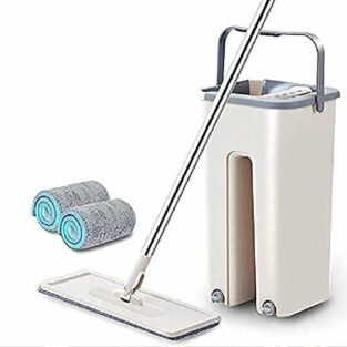 Flat mop and Bucket Set Mop Floor Cleaning System with 2 Soft Refill Pads & Handle