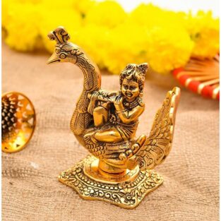 God Krishna Kanha ji Murti With Peacock Showpiece (