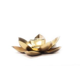Golden Metal Lotus Shape Tealight Holder with Glass