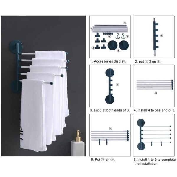 Hanging Towel Rack - No Hole Bathroom Household Hanging Rack Toilet Wall Suction Type Nail Free Towel Pole (Pack of 1) - Image 5