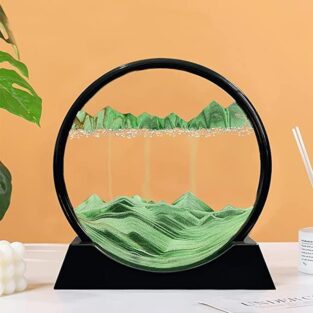 Moving Sand Art Picture Glass Liquid Painting 3D Natural Landscape showpieces for Home Decor, Green, 7 inch