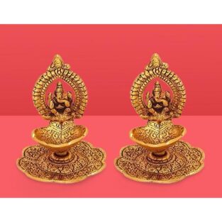 Oxide Metal Decorative Unique Handicraft Ganesh Idol Showpiece with Oil Lamp Diya