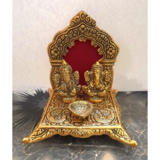 Oxide Metal Decorative Ganesh Laxmi Idol Showpiece with Oil Lamp Diya