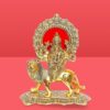 Oxide Metal Durga Maa on Lion Statue for Navratri Antique Gold Plated Showpiece (Aluminum, Gold)