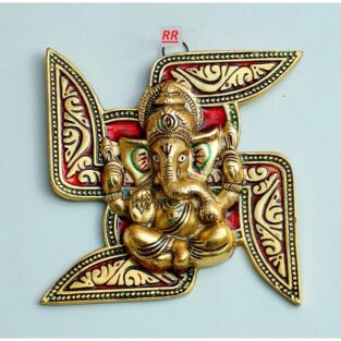 Oxide Metal Handcraft Swastik Symbol with Ganesha Wall Hanging for Entrance, Main Door, Wall Decoration (