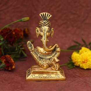Ganesha Idol Statue Oxide Metal with Turban Pagdi Ganesh Showpiece for Home Decor Mandir Pooja
