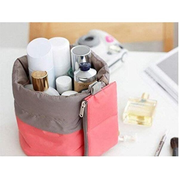 Round Cosmetic Pouch-Bucket Barrel Shaped Cosmetic Makeup Bag Travel Case Pouch