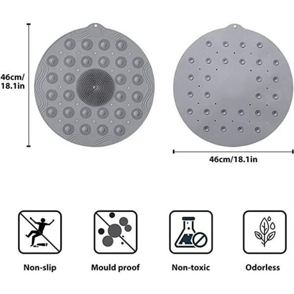 Shower Mat Round Shape Non-Slip Bath Mat Massage Silicone Mat With Suction Cup and Drainage Hole, Machine Washable (KDB-2209596) - Image 3