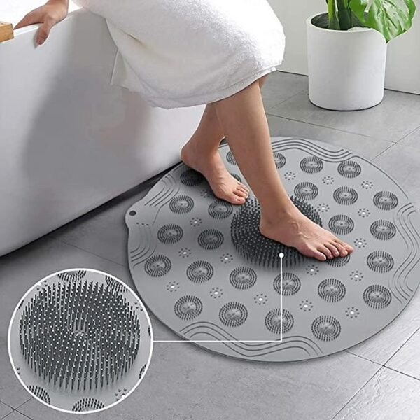 Shower Mat Round Shape Non-Slip Bath Mat Massage Silicone Mat With Suction Cup and Drainage Hole, Machine Washable (KDB-2209596)