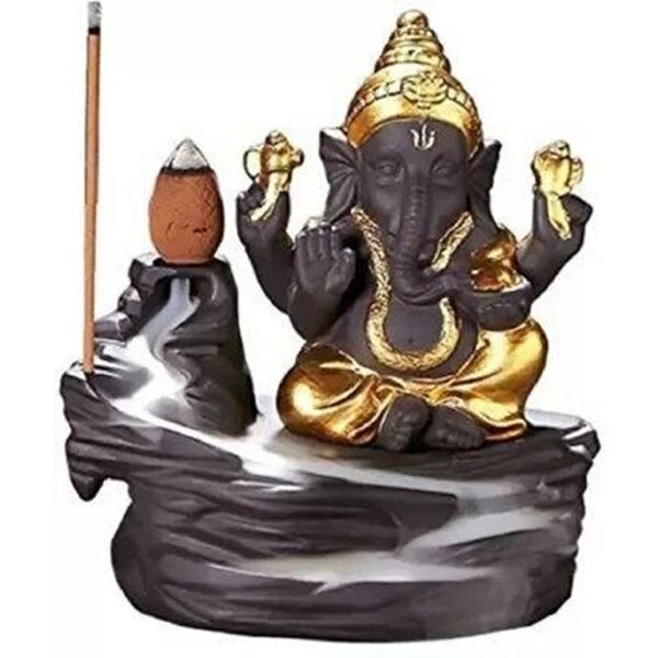 Smoke Ganesha Backflow Incense Burner with 10 Smoke Backflow Incense Cone - 10 cm