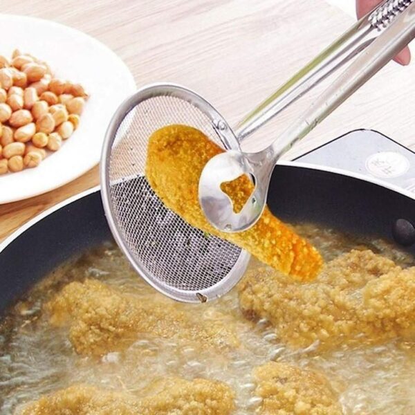 Stainless Steel 2 in 1 Fry Tool Filter Spoon Snack Strainer with Clip (STY-1573922) - Image 3