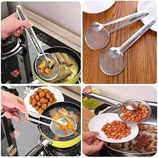 Stainless Steel 2 in 1 Fry Tool Filter Spoon Snack Strainer with Clip (STY-1573922) - Image 4