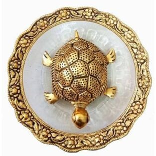 Tortoise on Glass Plate with Golden Border Vastu Yantra Showpiece